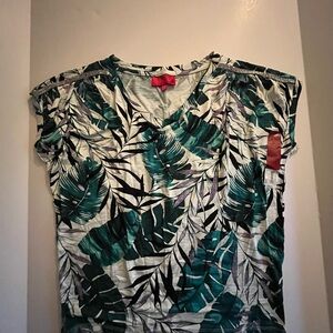 *New Jennifer Lopez Green and Black Tropical Leaf Print Blouse - Size M